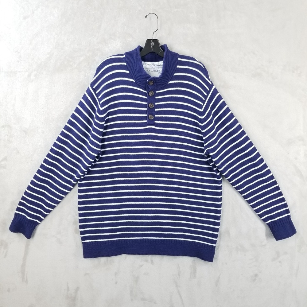 Vineyard Vines Sweater Men 2XL Striped Cotton Knit Henley Pullover Nautical